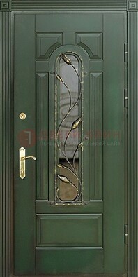 Железная дверь со стеклом и ковкой ДСК-9 для офиса